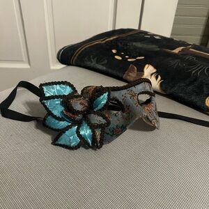 Venetian Floral Mask with Blue Accents